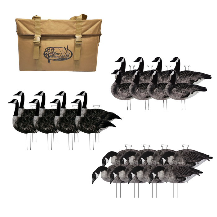 HuntEmUp Pro-Flock Canada Goose Decoys 24-Pack – Flocked Silhouettes + Decoy Bag