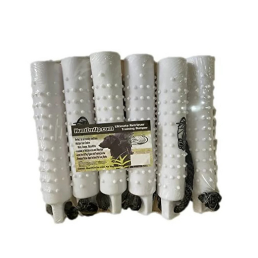 HuntEmUp Regular Plastic Dog Training Bumper with Throw Rope  White 6pc