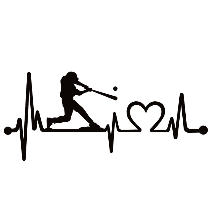 Baseball Guy Batting Heartbeat Lifeline Decal Sticker - 7221