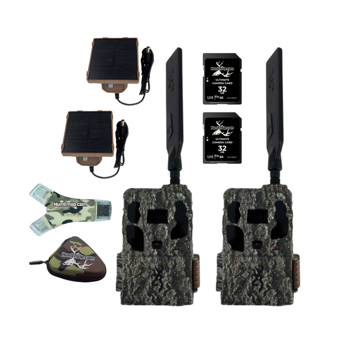 Browning Defender Pro Scout Max AI Double Trail Camera Bundle – Micro Solar Panel, 32GB SD Card & Reader Case