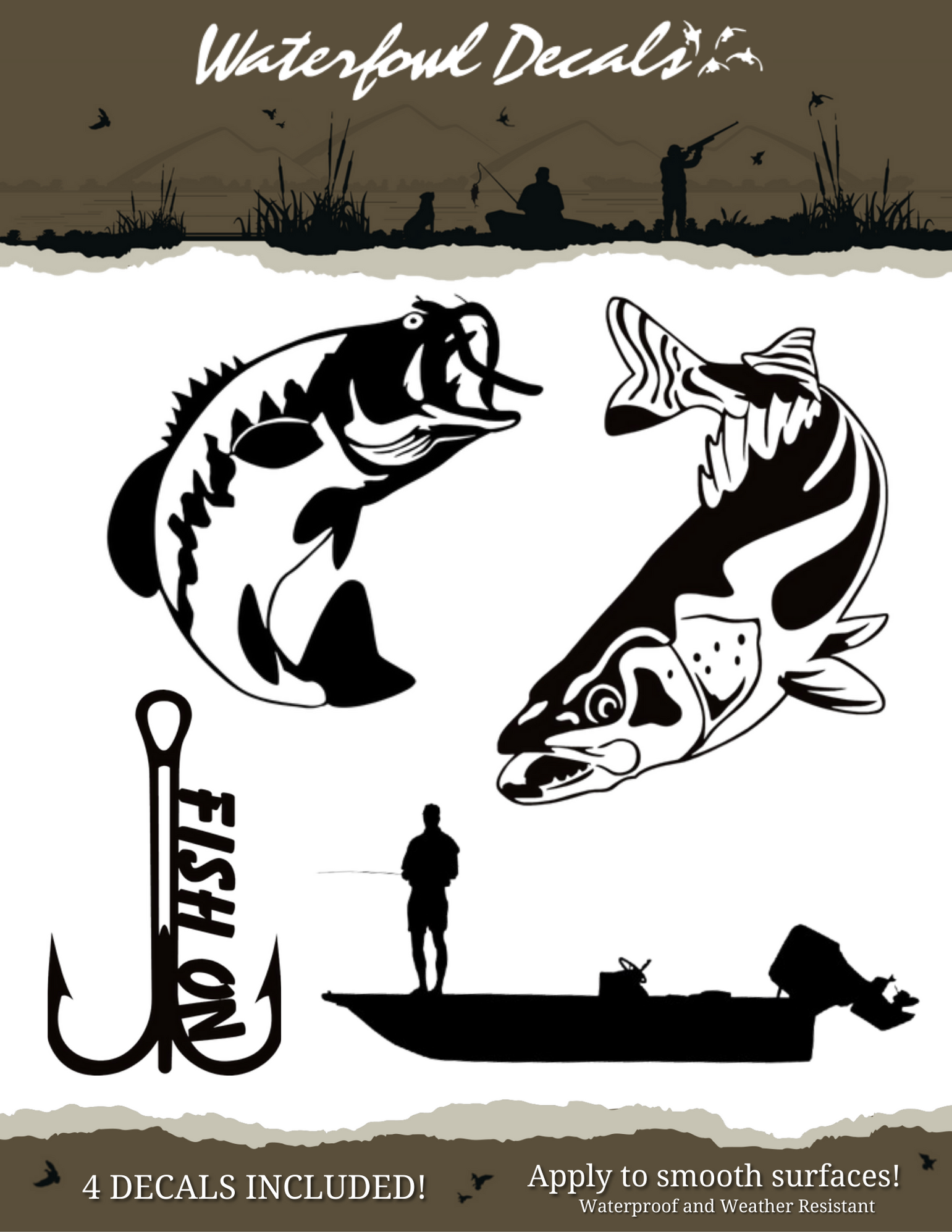 Fishing Decals | Fish Silhouette Vinyl Stickers Durable and Detailed ...
