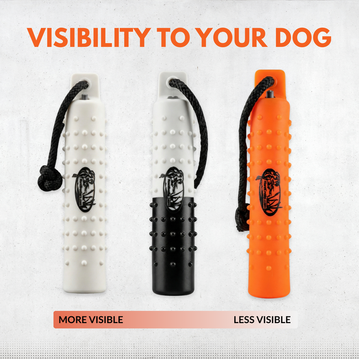 The HuntEmUp 3in Plastic Dog Training Bumper Dummy w/Valve Black White Flasher