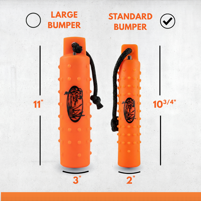 The HuntEmUp 3in Plastic Dog Training Bumper Dummy w/Valve Orange
