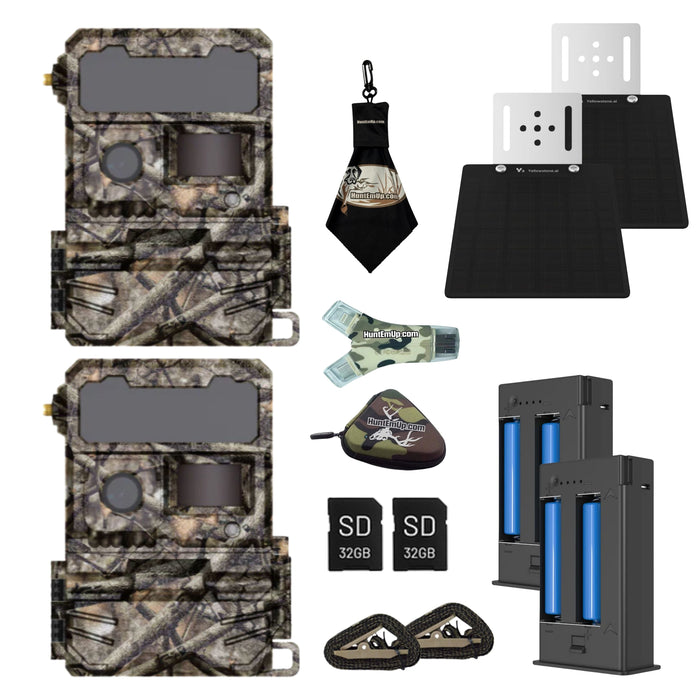 Yellowstone AI Y2 Cellular Trail Camera Solar Bundle with Rechargeable Battery Pack, SD Card & HuntEmUp Accessories