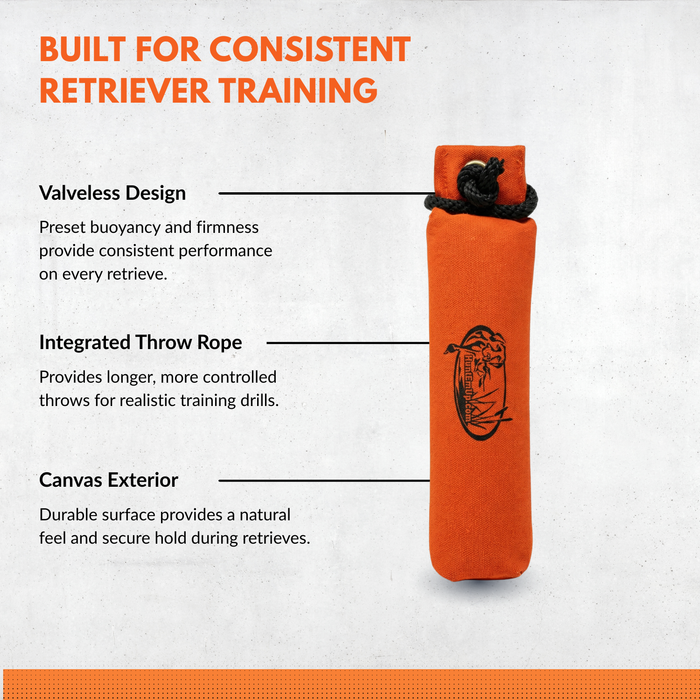 HuntEmUp Large Orange Canvas Dog Training Bumpers – 6-Pack with Throw Ropes