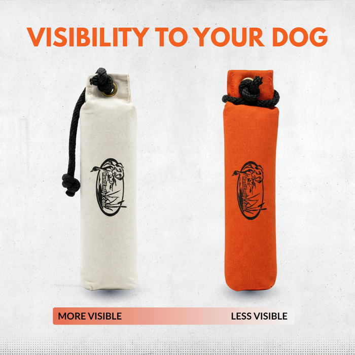 HuntEmUp Large Canvas Dog Training Bumpers – 6-Pack with Throw Ropes (White)