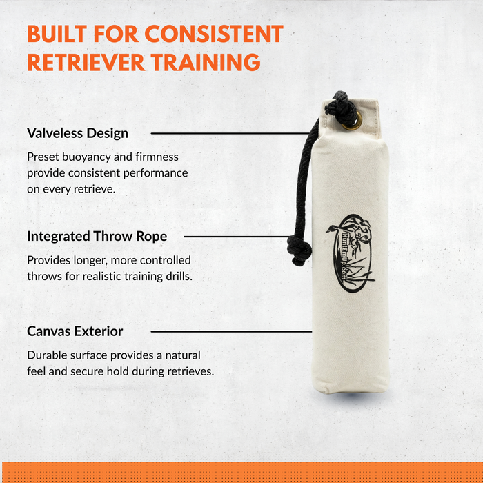 HuntEmUp Large Canvas Dog Training Bumpers – 6-Pack with Throw Ropes (White)