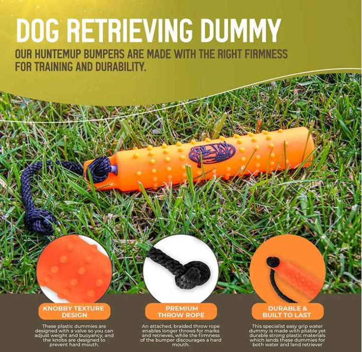 HuntEmUp Large Plastic Dog Training Bumper with Throw Rope and Air Valve White and Black 6pc